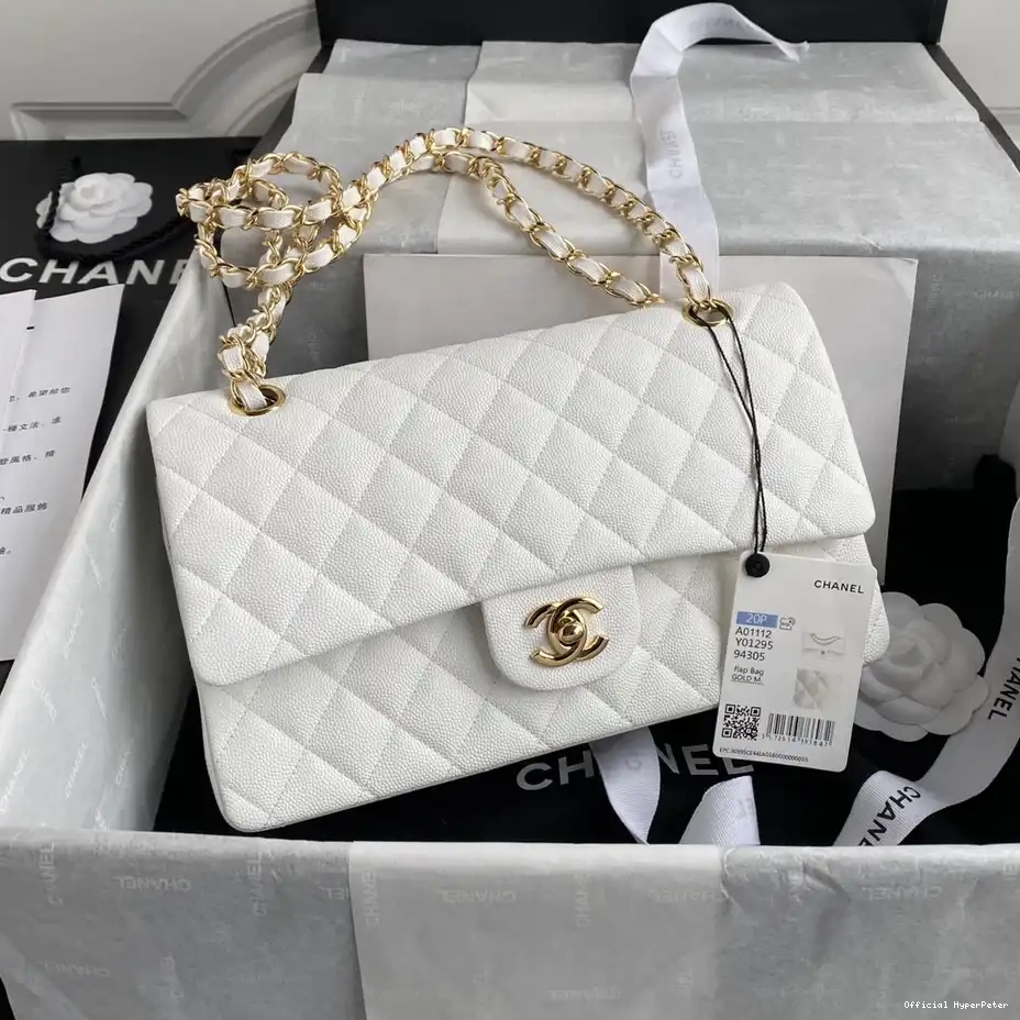 Hyper Peter White CHANEL Flap Bag 25.5 Calfskin Leather Large A01112 0222